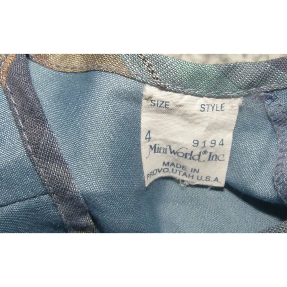 Vintage Girls Sz 4 Blue Ruffled Tie Back Sleeveless Church Dress MINIWORLD